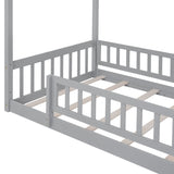 Twin Size Wood Bed House Bed Frame with Fence, for Kids, Teens, Girls, Boys, Gray WF302176AAE