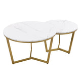 Modern Round Nesting Coffee Table Set 2-Piece White & Marbling Top Gold Base WF320651AAK