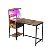 Computer Desk with Power Outlet & Storage Shelves, Study Writing Table with USB Ports Charging W578P191951