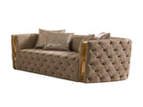 Naomi Button Tufted Loveseat with Velvet Fabric and Gold Accent in Taupe B00961116