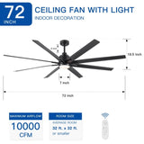 ZNTS 72'' Indoor Smart Black Ceiling Fan with LED light and App Remote Control W1367P197402