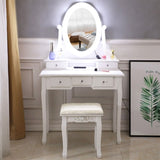 ZNTS With Light Bulb Single Mirror 5 Drawer Dressing Table White=39757282,61588080 60709581