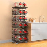 6-Tier Fruit Basket Rack, Stackable Wire Basket Cart with Solid Wood Top, Kitchen Vegetable 90617282