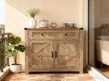 Washed Wood Farmhouse Barn-Door Storage Cabinet, Coffee Bar Buffet Sideboard with 42973296