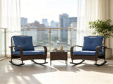 Brown 3-Piece Wicker Patio Furniture Set Outdoor PE Rattan Rocking Chairs with Coffee Table & 07591107
