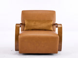 Vintage Brown Swivel Accent Chair Luxe Faux Leather, Solid Wood Armrests, Ergonomic Comfort 79132535