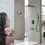 Male NPT Waterfall Tub and Shower Faucet Set, Suntisbo 10-Inch Matte Black Rain Shower System T3177P277543