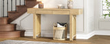 TREXM Narrow Console Table with Rattan Accent, Natural Wood Finish Entryway Table with Storage N715P223098M