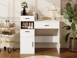 3-in-1 Vanity Desk with Flip Top Mirror, Glass Top Compact Makeup Vanity & Hidden Storage, Vanity N704P391337K