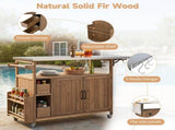 54.33" Farmhouse Rolling Outdoor Kitchen Cart, Solid Wood Frame with Stainless Steel Top, Spice N767P528183A