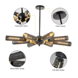 Modern Industrial Sputnik Chandelier, 8-Light Black and Gold Metal Pendant Light with Mesh Shades, W1340P233175