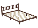 Queen Size Wood Platform Bed with Gourd Shaped Headboard,Retro Style Platform Bed with Wooden Slat 02255081