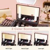 ZNTS Portable Makeup Case with LED Mirror Travel Makeup Bag Cosmetic Organizer Box with Locks, Brush W1550P163304