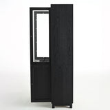 74.5''H Ash Wood Grain Display Cabinet, Bookcase with Glass Doors & Adjustable Shelves, Mid-Century N845P296678B