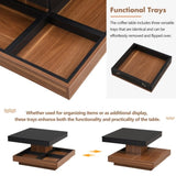 ON-TREND Modern Square 360&degRotating Coffee Table with Three Detachable Tray, 2-Tier Farmhouse Wood N721P191981B