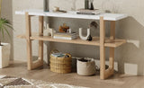 TREXM Retro Elegant Console Table with Marble-Effect Top and Versatile Storage Solutions for N715P196906D