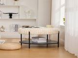 30.9"Wide Upholstered Round Ottoman Coffee Table Foot Rest with Black Metal Legs, Footstool with W3098P296971