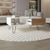 Tori 39" Wide Coffee Table with One Drawer, One Shelf, Rectangular, Living Room White - NAtural Oak B070P254785