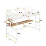 Twin Metal Loft Bed with Desk and Shelve,White 18643134