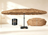 15x9ft Double-Sided Tiki Patio Umbrella with Heavy Duty Weighted Base , 12 Metal Ribs Hawaiian PE 21507718