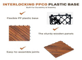 27 PCS Interlocking Deck Tiles Diagonal Pattern, 12" x 12" Acacia Wood Tiles For Patio, Waterproof, W2391P429280