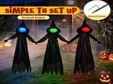 3 Pack Halloween Yard Stakes Set, Color Changing Lighted Heads with Timer, Black Robe 86989038