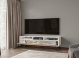 White and Natural Oak TV Stand with 2 Doors and Open Storage B062P290286