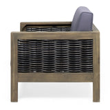 Outdoor Acacia Wood Club Chair with Wicker Accents, Gray Mixed Gray Brown, 30.25"D x 27.5"W x 68942.00DGRY