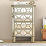 ZNTS Elegant Mirrored 4-Drawer Chest with Golden Lines Storage Cabinet for Living Room, Hallway, Entryway WF302317AAN