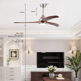 52" Solid Wood Blades Ceiling Fan With Light with Remote Control, Noiseless Reversible Motor, 6 60229797
