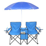 ZNTS Portable Outdoor 2-Seat Folding Chair with Removable Sun Umbrella Blue 64234063