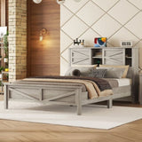 Farmhouse Platform Bed with Double Sliding Barn Door, Queen Size Rustic Wood Bed with
Charging WF317944AAG