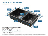 Stainless Steel Kitchen Sink, 32x19 Double Bowl in Black, Overmount Handmade Sink, with US 87676543
