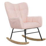 ZNTS Teddy Fabric Rocking Chair, Modern Rocking Accent Chair for Nursery, Living Room, Bedroom, Pink W2740P221083