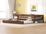 Twin Size Wood Daybed with Trundle and Fence Guardrails, Walnut WF301862AAL