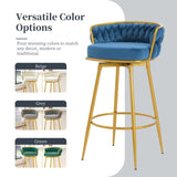 Swivel Counter Height Bar Stools Set of 2, 31." Bar Height Stools with Hand-Woven Backrest & Gold N762P216979C