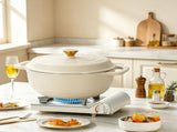 Cast iron 7.5QT cooking pot - Ceramic white - Includes two silicone gloves - Enamel pot 21072986