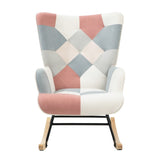 ZNTS Rocking Chair with ottoman, Mid Century Fabric Rocker Chair with Wood Legs and Patchwork Linen for W561P175989