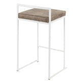 Fuji Contemporary Stackable Counter Stool in White with Brown Cowboy Fabric Cushion by LumiSource B202P222382