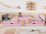 Full Size Platform Bed with Storage Drawers, Solid Wood Beds Frame with Bed Guardrail, Small Shelf, W1580P373245
