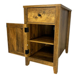 Farmhouse End Table Bedside Table with Charging Station,Night Stand with Barn Door and Drawer, W1412P230409