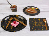 201PCS Black Gold Birthday Party Supplies For 25 Guests Happy Birthday Disposable Dinnerware Set 83891803