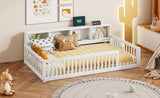 Wood Twin XL Size Floor Bed with Storage Cabinets and USB Ports, White N709P205811K