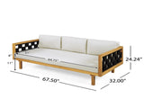 Three-Seater Outdoor Daybed - Acacia Wood Teak Finish Frame with Light Grey Cushions & Black Flat N770P373436L