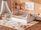 Queen Montessori Floor Bed with Safety Guardrails, Low Profile Wood Platform Bed Frame for Kids & W1858P475434