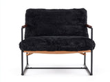28 Inch Extra Wide Sling Accent Chair, Fully Disassembled, Rubber Wood Armrest, Metal Iron Frame, 12623125
