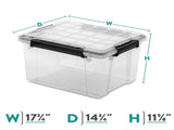 (4 pack) 34 Quart WaterProof Clear Plastic Storage Bin with Lid, Gasket Seal and Durable Latches, 49874314