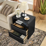 Mid Century Modern Nightstand with Charging Station & Outlet Hole & 2 Solid Wood Drawers, Louver W1801P303391