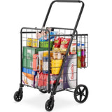 Folding Shopping Cart, Jumbo Grocery Cart with Double Baskets, 360&deg Swivel Wheels, Heavy Duty W2181P365208