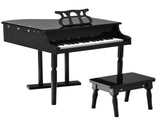 Black Kids Piano 30-Key Keyboard Toy with Bench Piano Lid and Music Rack 69156475